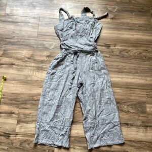 Vince Camuto Linen/Cotton Blend Cropped Full Leg Jumpsuit Size Large